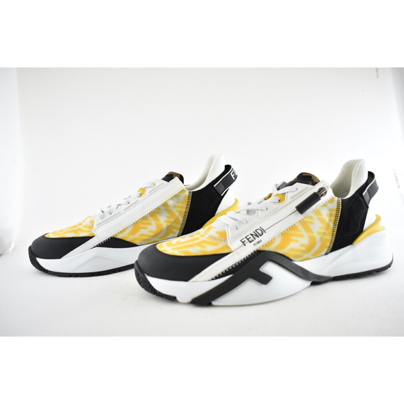 Fendi Mens Vertigo Flow Yellow Monogram White FF Logo Side Zip Low Sneaker 12 13 - Picture 10 of 12